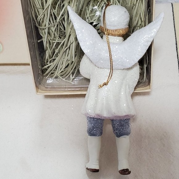 Victorian Glitter Winter Angels Porcelain Ornament Christmas decor boy 5.5" - Picture 6 of 12
